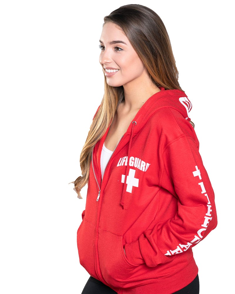 LIFEGUARD Officially Licensed Full Zip Hooded Sweatshirt (L, Red) - Image 2